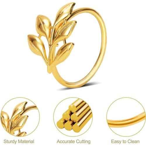 KPOSIYA Set of 6 Leaf Napkin Rings Metal Gold Napkin Holder Table Napkin Rings for Thanksgiving Day Christmas Dinning Table Parties Everyday (Ye Zi-Gold 6)