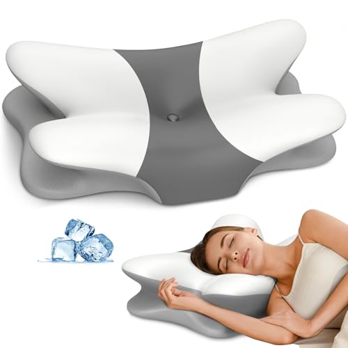 Besyodo White & Grey Cervical Pillow for Neck Pain Relief, Memory Foam, Ergonomic Support, Sleep Aid