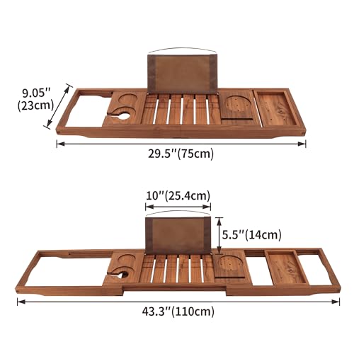 VaeFae Teak Bathtub Tray Expandable Wooden Tub Caddy Non-Folding - Teak Wood