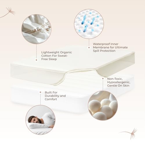 Organic Waterproof Mattress Protector Full Size - GOTS Certified Breathable & Quiet
