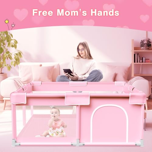 Pink Baby Playpen 50x50 Inch Play Yard for Toddlers Indoor & Outdoor Safety