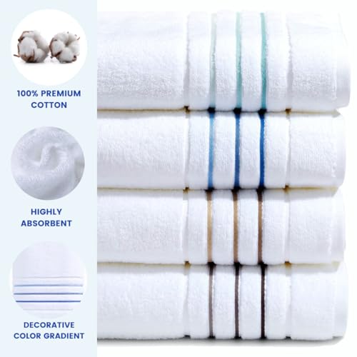 White/Taupe Luxury 6-Piece Cotton Bath Towels Set - Soft Absorbent & Quick Dry