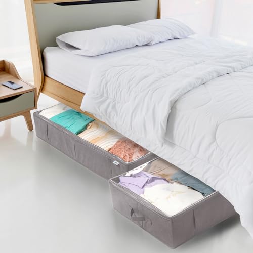 Grey Under Bed Storage Containers 4 Pack - Large Closet Organizer Bins