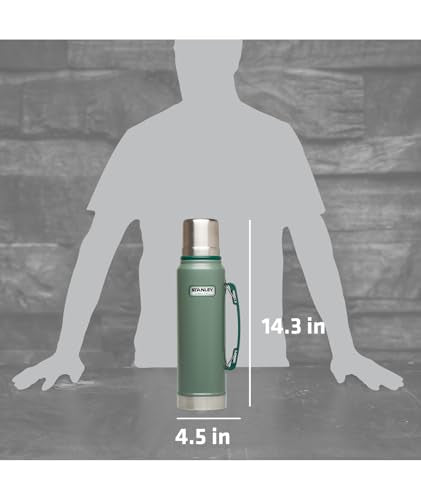 Stanley Vacuum Bottle 1.1 Quart - Wide Mouth Insulated Thermal Flask - Hammertone Green - Leakproof Cup Lid, Keep Drinks Hot or Cold