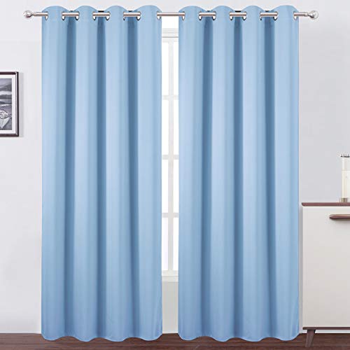 Sky Blue Thermal Blackout Curtains Set of 2 - 52 x 84 Inch Room Darkening Drapes with Grommets