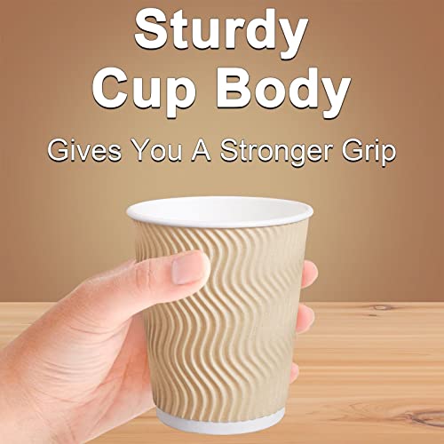 Luckypack 12oz Disposable Insulated Corrugated Coffee Cups - 100 Pack, Brown