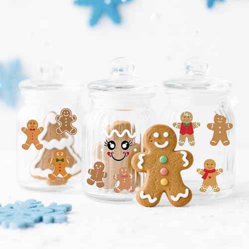 48pcs Christmas Gingerbread Stickers Cute Gingerbread Man Face Decals Xmas Winter Holiday Ornament Stickers for Cups Glass Envelopes Cards Gift DIY Crafts Party Supplies Decoration(face48)