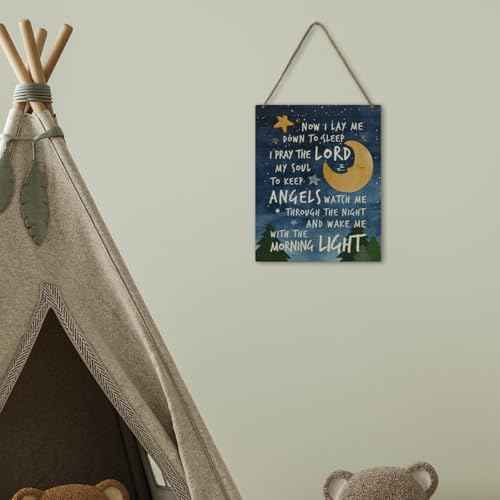 Baptism Christian Bible Verse Wall Decor - Now I Lay Me Down to Sleep, Starry Night Sky Wooden Hanging Sign Decor Gifts for Boys Girls, Kids Room, Nursery, Living Room, 8x10 Inches -B34