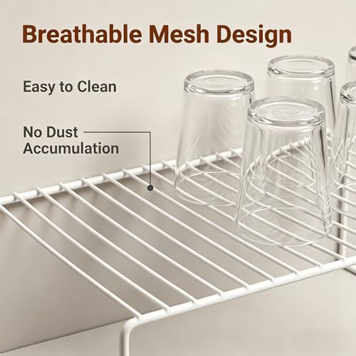 White Set of 6 Kitchen Cabinet Shelf Risers - Large Wire Metal Storage Organizer
