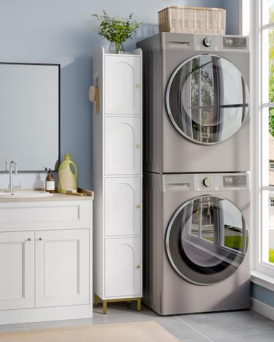 Narrow Tall Storage Cabinet - 4-Tier Bathroom & Closet Organizer - White - 11"D x 11"W x 70.9"H