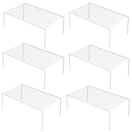 White Set of 6 Kitchen Cabinet Shelf Risers - Large Wire Metal Storage Organizer