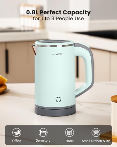 WTJMOV Green 0.8L Electric Kettle - Portable Stainless Steel Tea & Hot Water Boiler