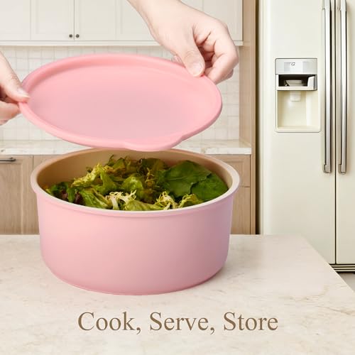 Pink 19-Piece Non-Stick Cookware Set with Detachable Handles - Space-Saving Design