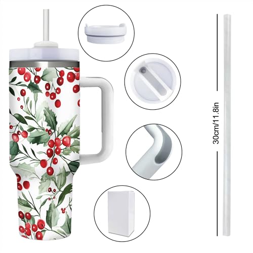 Christmas Holly 40 oz Insulated Tumbler – Dewoofly, 1200 ml with Lid & Straw