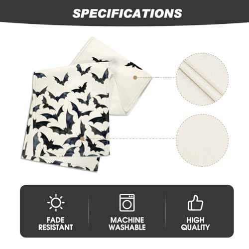 Artoid Mode Silhouette Black Bats Halloween Table Runner, Fall Kitchen Dining Table Decoration for Home Party Decor 13x72 Inch