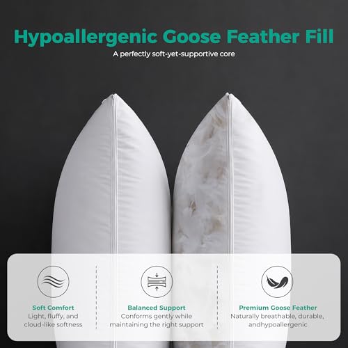 White Adjustable Queen Size Goose Feather Pillow Pack of 2 - Three Geese