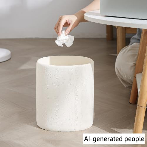 Trash Can,1.6 Gallon,Small Simple Modern Oval Garbage Bin,Ivory