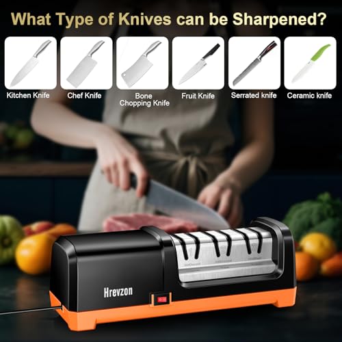 Electric Knife Sharpener 3-Stage Professional System for Kitchen Knives Black Orange
