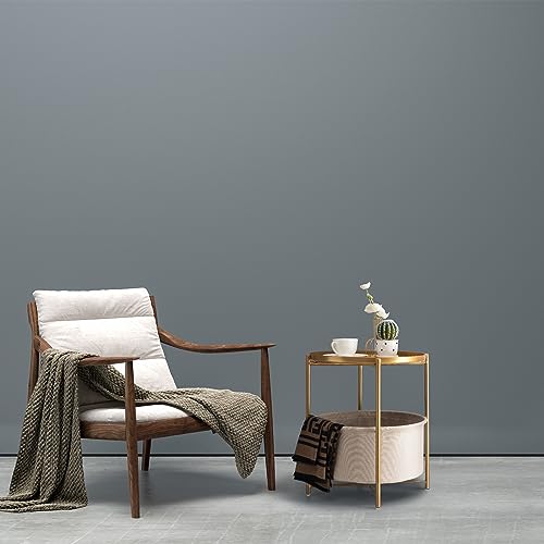 Gold Side Table with Removable Fabric Storage Basket - Pack of 2 - Modern Accent End Tables