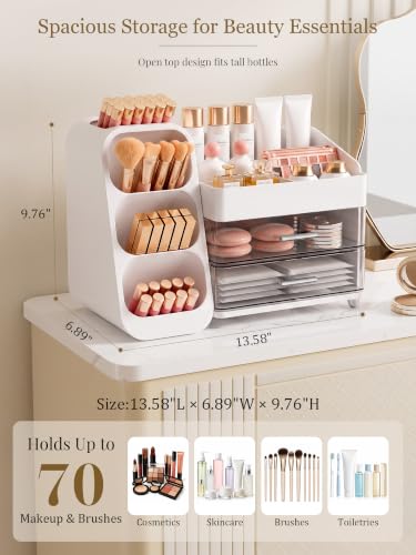 Booklov Large Makeup Organizer with Drawers and Compartments - Crystal White, L01