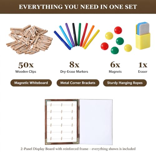 2-in-1 Photo Display Board with Clips & Magnetic Whiteboard - Farmhouse Style