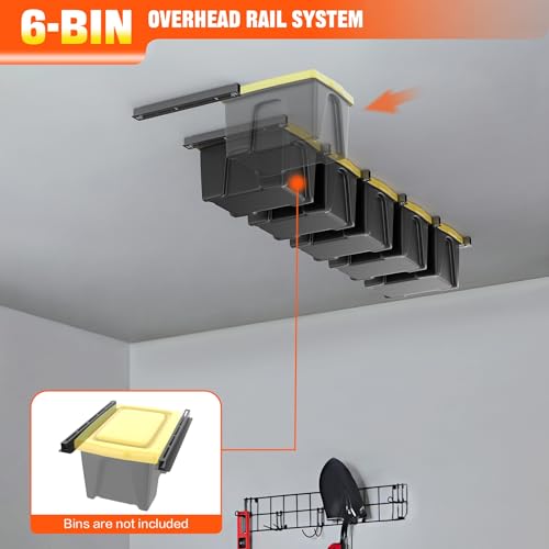 TORACK Garage Ceiling Bin Storage Rack, Overhead Tote Rails