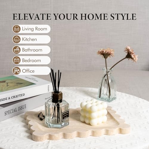 Koville Travertine Vanity Tray 11"x7.9" Beige Natural Stone Organizer for Bathroom & Kitchen