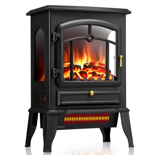 ZAFRO 22 Inch Electric Fireplace Stove with 3D Flame and Adjustable Heat - Black