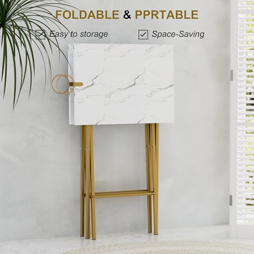 Folding TV Tray Table Set of 4 with Cup Holders - Gold | Portable Dinner & Snack Tables for Couch & Small Spaces