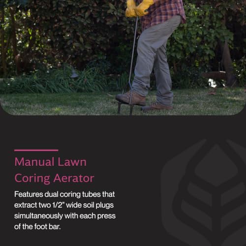 Manual Lawn Coring Aerator - Yard Butler ID-6C - Long Handle Garden Tool with Cushioned Grip