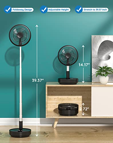 Primevolve Black 7.7-Inch Rechargeable Oscillating Travel Fan with Remote
