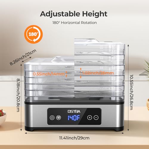 OSTBA Food Dehydrator with 5 Stainless Steel Trays, 160°F Temp Control, 400W