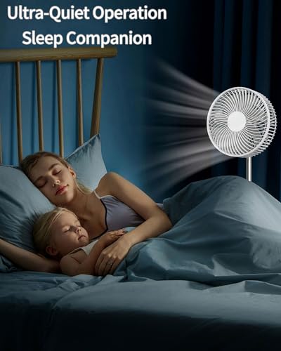 Large Portable Oscillating Floor Fan with 4 Speeds & 8H Timer - Rechargeable, Foldable, 31"