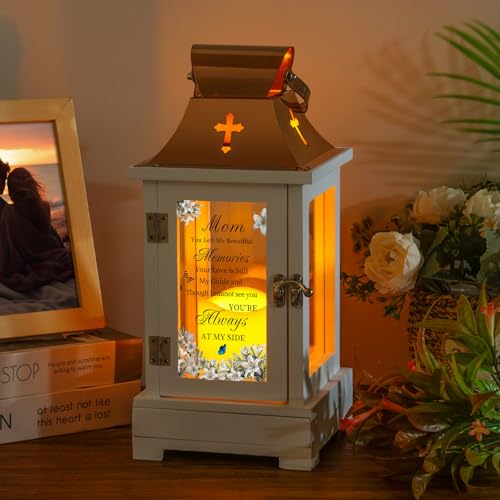 Memorial Lantern for Loss of Mom with Keepsake Drawer - Sympathy Gifts