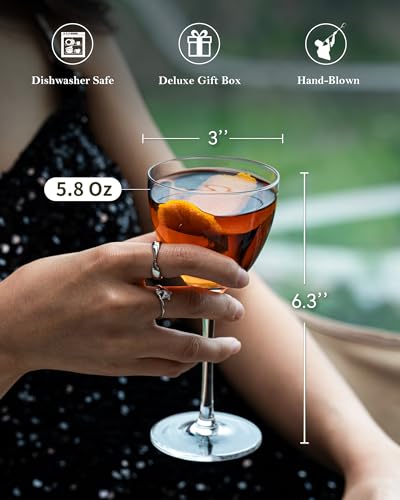GIHOP Set of 6 Lead-Free Crystal Coupe Martini Glasses - Elegant Cocktail Drinkware