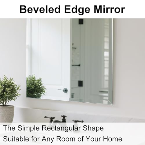 48x12 Inch Frameless Full Length Wall Mirror - Modern Bathroom Vanity Mirror - Ruomeng