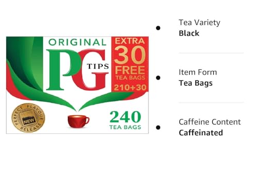 Black Tea Bags - PG Tips Original Non-Pyramid, 240 Count Pack of 4