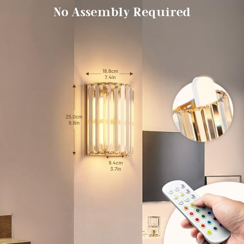 Keep Shinning Gold Wireless Wall Sconces Set of Two with Remote, RGB & Dimmable CCT for Bedroom Living Room Hallway