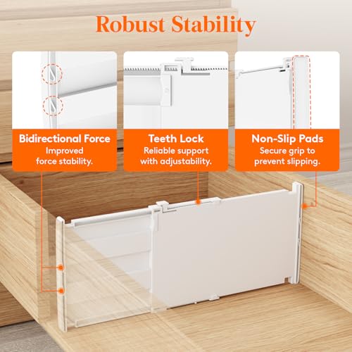 Adjustable 8-Inch Drawer Dividers for Deep Closet and Kitchen Drawers - 13.8-22.2 Inch, 4 Pack
