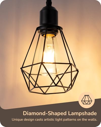 Black 70-Inch Farmhouse Floor Lamp with Diamond Shade & Dimming