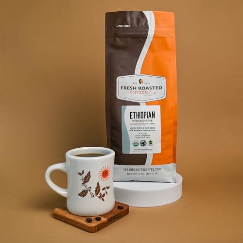 Organic Ethiopian Yirgacheffe Whole Bean Coffee - 2 lb Light Roast, USDA & Fair Trade Certified