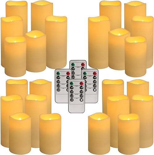 Outdoor Flameless Candles Set of 24 with Remote - Ivory, Water-Resistant, 3 Sizes