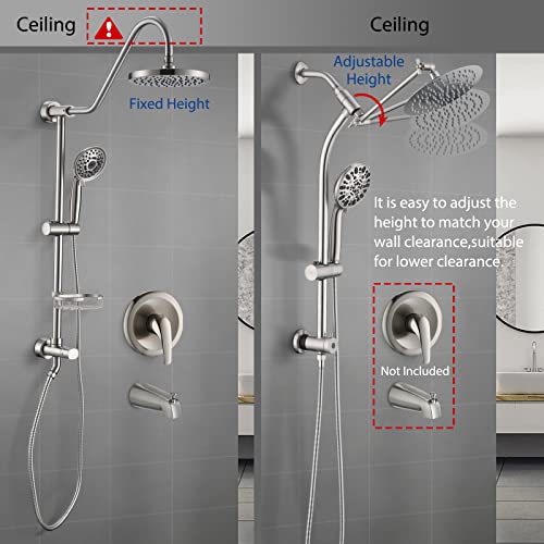 UCLIMAA Brushed Nickel Rainfall Shower Head Combo 8 Inch with Handheld Spray & 3-Way Diverter