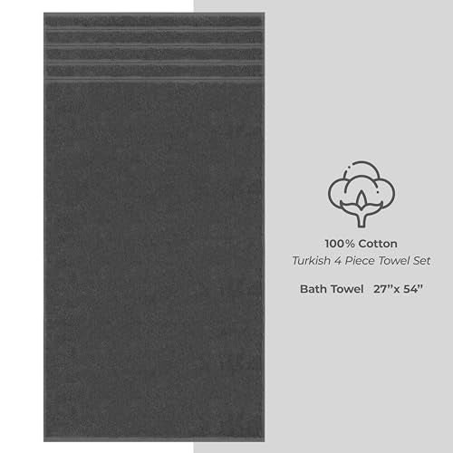 American Soft Linen Dark Gray 100% Cotton Turkish Bath Towels 4PC Set 27x54