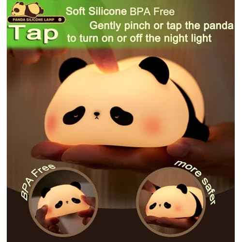 DREAMING MY DREAM Cute Panda Night Light, LED Squishy Novelty Animal Night Lamp, 3 Level Dimmable Nursery Nightlight for Breastfeeding Toddler Baby Kids Decor, Cool Gifts Kids (Panda Pangda)