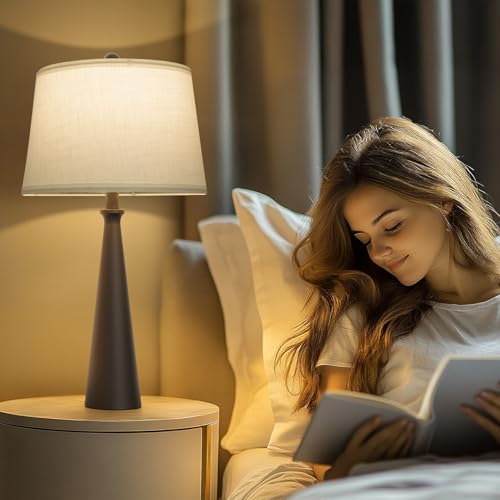 Black 25.75 Inch Table Lamps Set of 2 with USB Charging, Dimmable Touch Control, Modern Fabric Shade for Living Room & Bedroom
