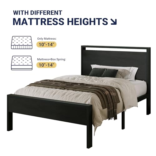 Allewie Twin Size Bed Frame with Metal Slats - Heavy Duty Support, Rustic Black Oak