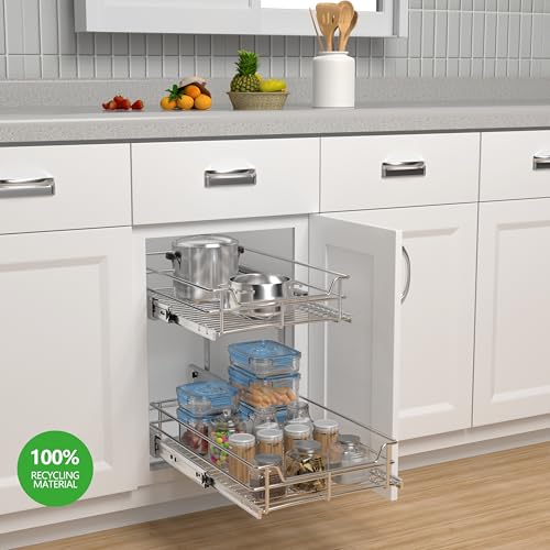 JOWBOOW 2-Tier Cabinet Pull Out Shelves, 11" W x 22" D, Chrome