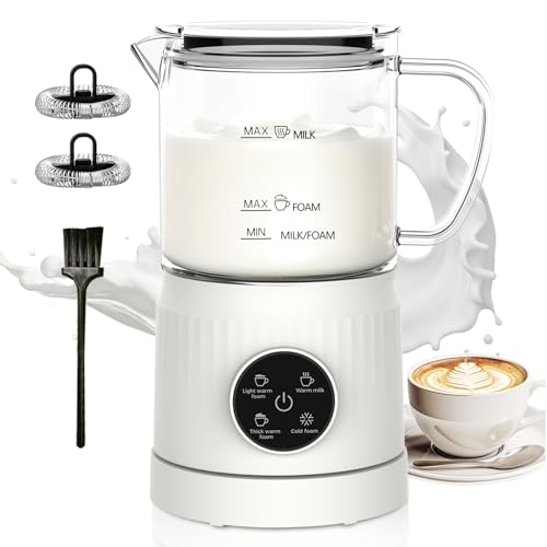4-in-1 Electric Milk Frother and Steamer - Cream White, LED Touch Screen