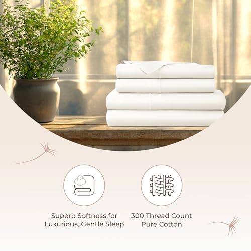 Queen Organic Cotton Bed Sheets Set - Natural, Deep Pocket, 4 Piece